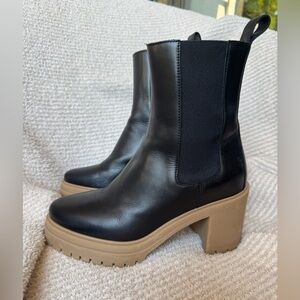 ba&sh Black Leather Heeled Boots with Tan Sole